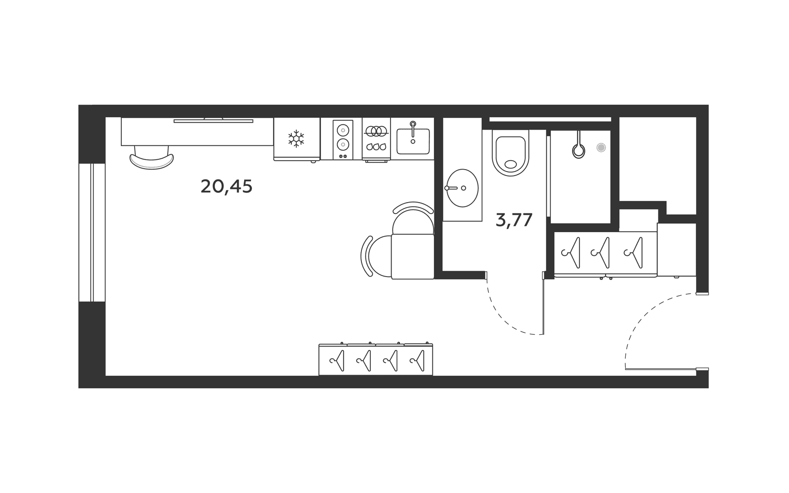 Планировка: Студия 24,3 м² в ЖК «МФК SAAN»