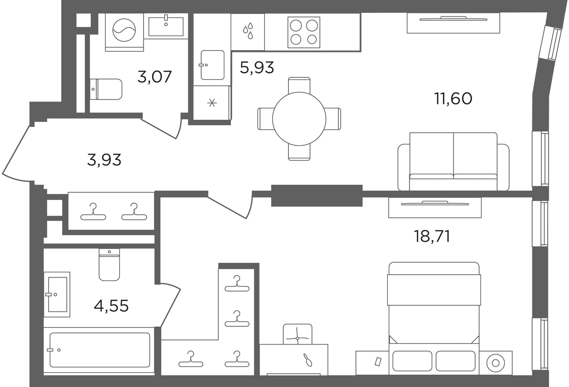 Планировка: Евродвушка 47,8 м² в ЖК «Сикрет Гарден»