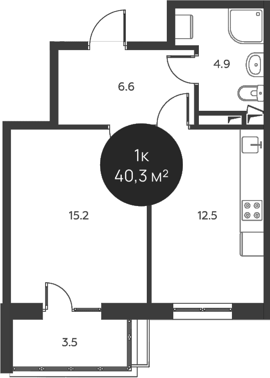Планировка: 1-комнатная квартира 39,2 м² в ЖК «Павлово 3»