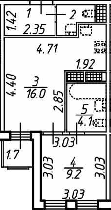 Планировка: Евродвушка 34,6 м² в ЖК «Аэросити Клаб»