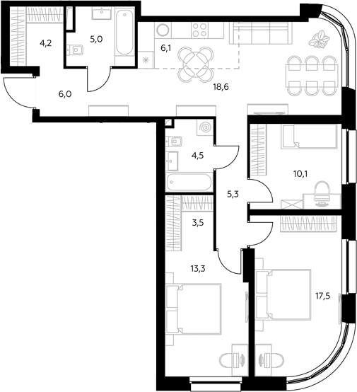 Планировка: Квартира евро-4 94,6 м² в ЖК «Адмирал»