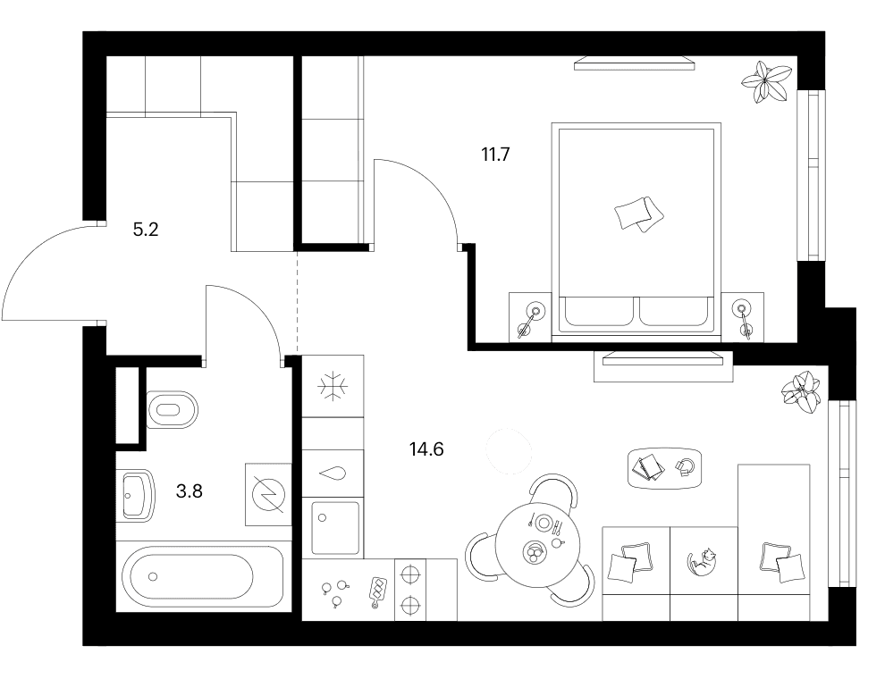 Планировка: 1-комнатная квартира 35,3 м² в ЖК «Зеленый парк»