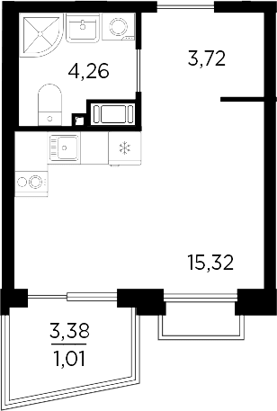 Планировка: Студия 23,3 м² в ЖК «Респект»