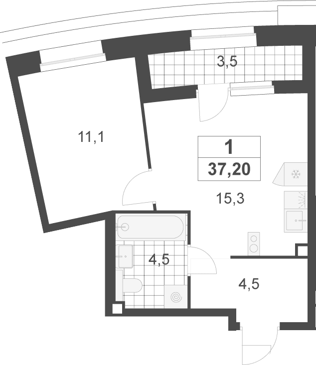 Планировка: Евродвушка 35,5 м² в ЖК «Деснаречье»