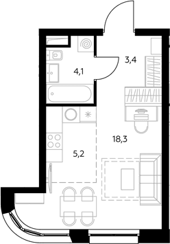 Планировка: Студия 31 м² в ЖК «Адмирал»