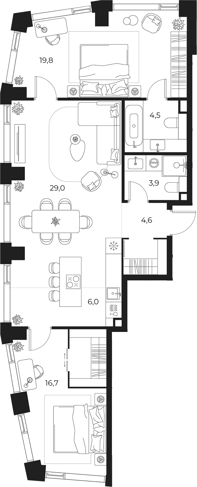 Планировка: Евротрёшка 84,5 м² в ЖК «МАСТЕРС»