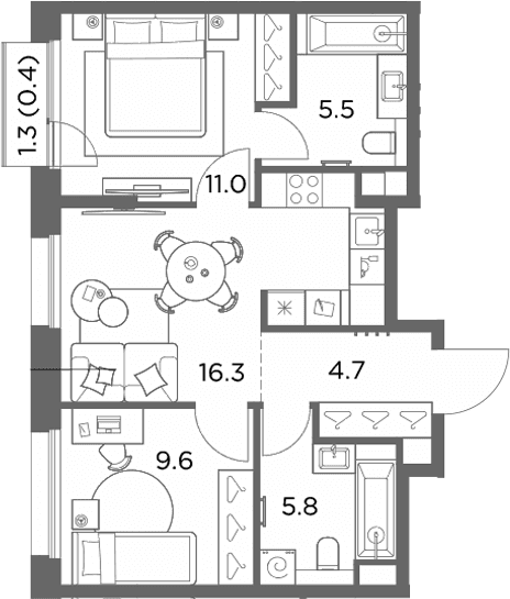 Планировка: 2-комнатная квартира 52,9 м² в ЖК «Станиславский»