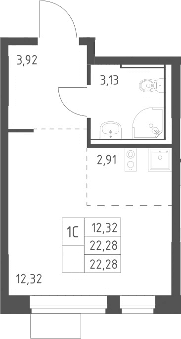 Планировка: Студия 22,3 м² в ЖК «Молжаниново»