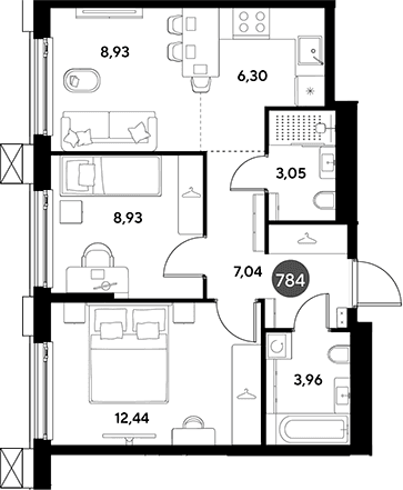 Планировка: Евротрёшка 50,7 м² в ЖК «ЭВО»