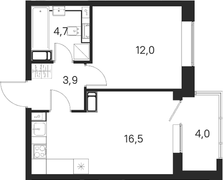 Планировка: 1-комнатная квартира 37,1 м² в ЖК «М36»