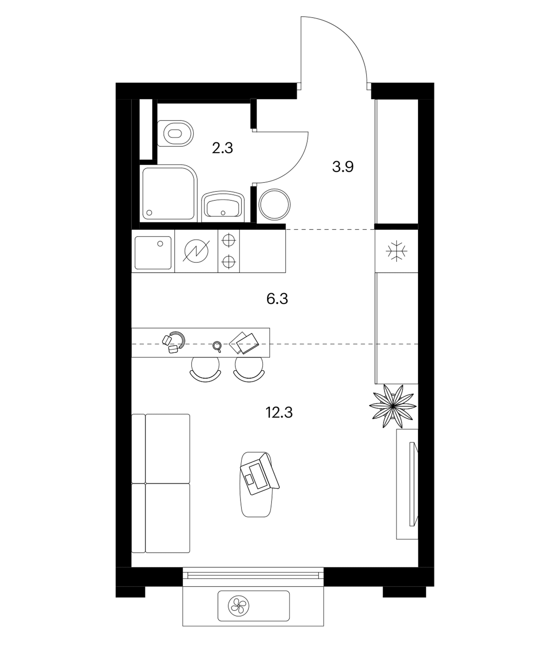 Планировка: Студия 24,8 м² в ЖК «Белая Дача парк»