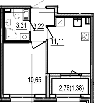 Планировка: Евродвушка 28,3 м² в ЖК «Оптимист»