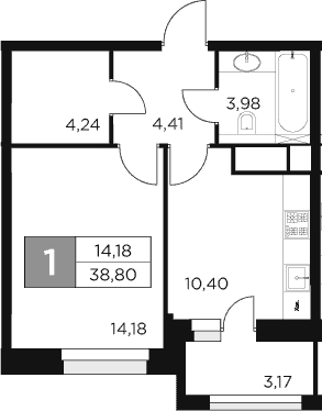 Планировка: 1-комнатная квартира 37,2 м² в ЖК «Восток 2»
