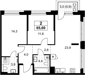 Планировка: Евротрёшка 64,7 м² в ЖК «Хольм»