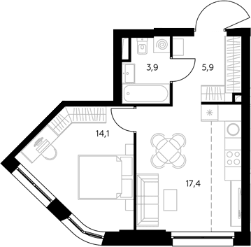 Планировка: Евродвушка 45,3 м² в ЖК «Адмирал»