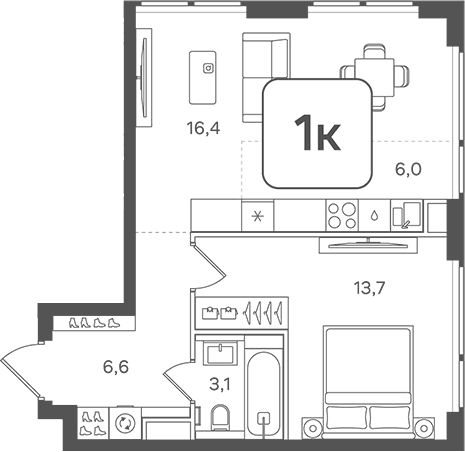 Планировка: Евродвушка 45,8 м² в ЖК «НАЗАРЕ»