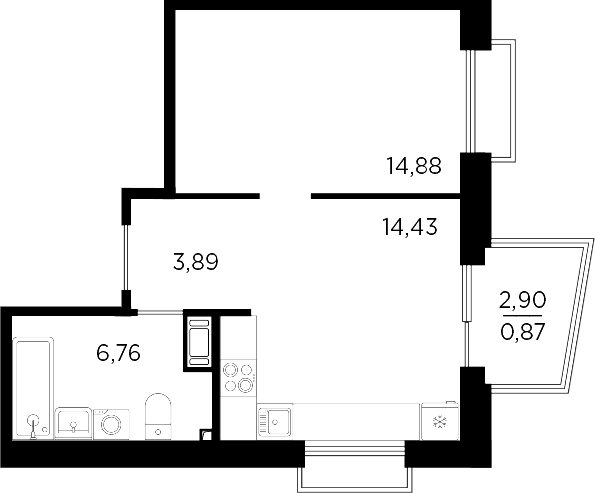Планировка: 1-комнатная квартира 40 м² в ЖК «Респект»