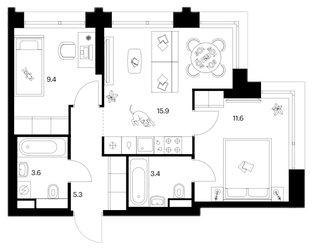 2-комнатная квартира