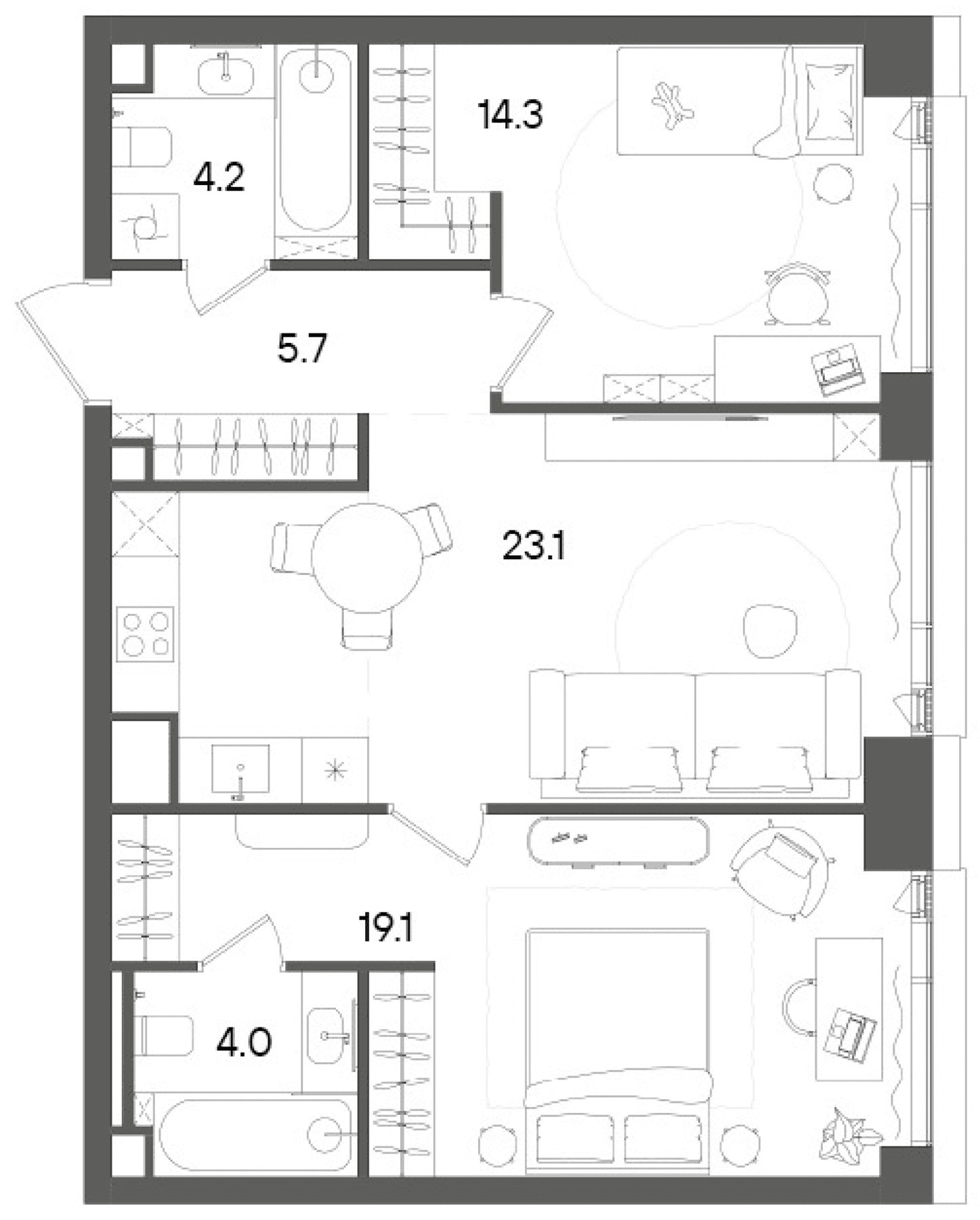 Планировка: Евротрёшка 70,4 м² в ЖК «СТОУН Грэйн»