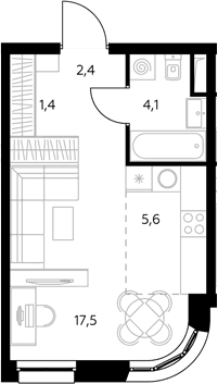 Планировка: Студия 31,4 м² в ЖК «Адмирал»
