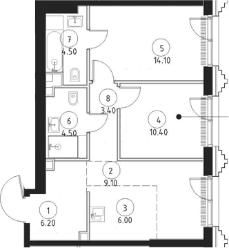 Планировка: Евротрёшка 58,2 м² в ЖК «СЕТ»