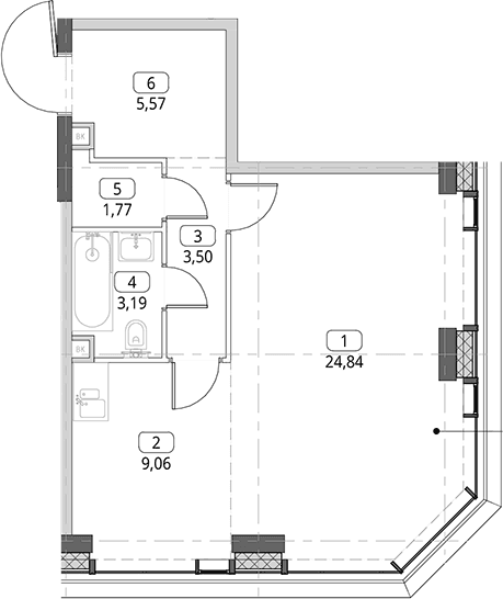 Планировка: Студия 47,9 м² в ЖК «СИТИДЗЕН»