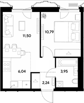 Планировка: Евродвушка 34,5 м² в ЖК «ЭВО»