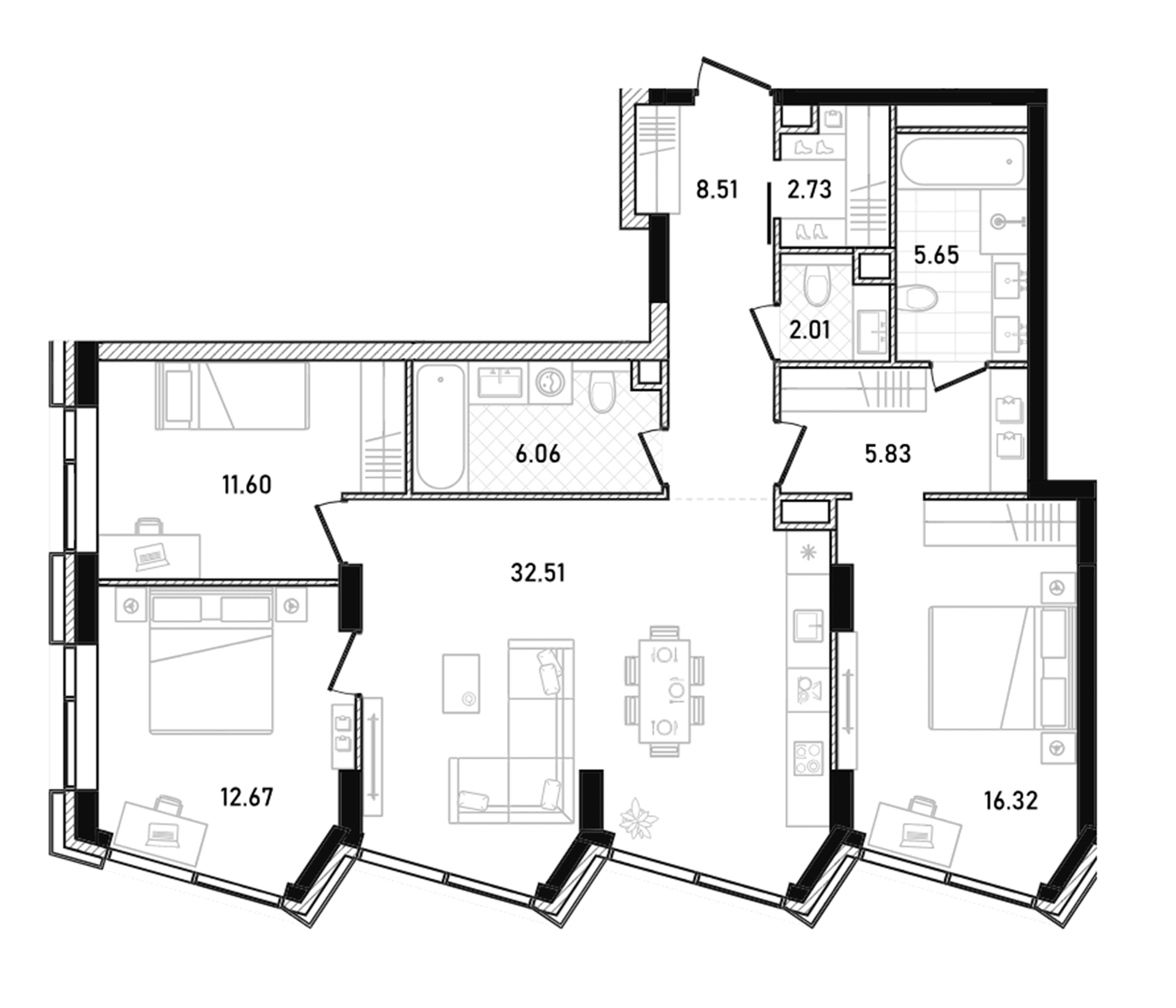 Планировка: Квартира евро-4 103,9 м² в ЖК «Репаблик»