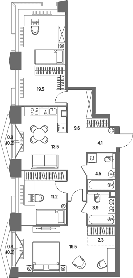 Планировка: Квартира евро-4 88,1 м² в ЖК «КОД Сокольники»