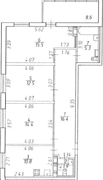 Планировка: 3-комнатная квартира 76,8 м² в ЖК «Экос»