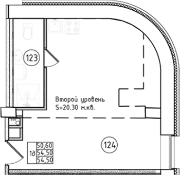 Планировка: Студия 54,5 м² в ЖК «Апарт-отель Фомин»