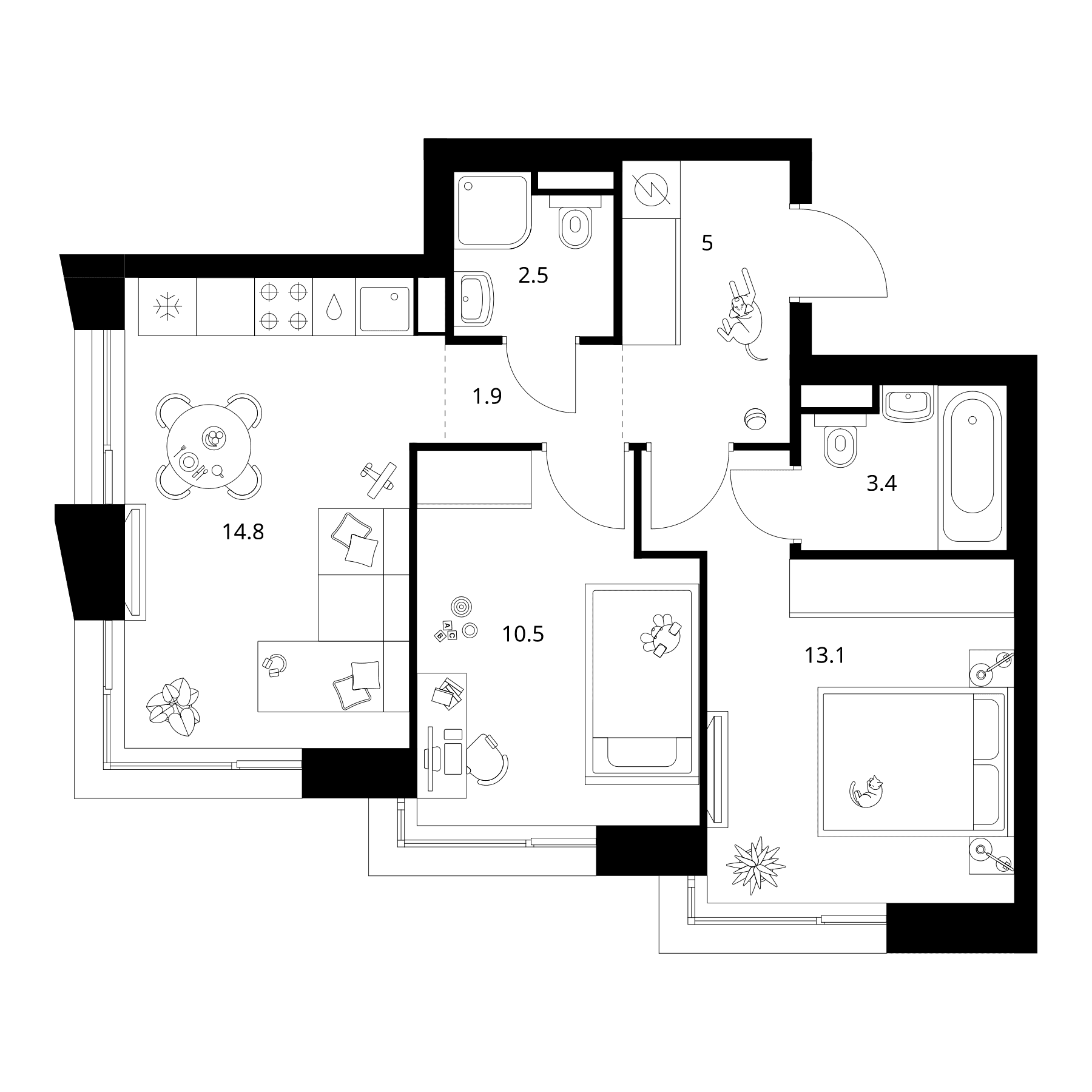Планировка: 2-комнатная квартира 51,2 м² в ЖК «Зеленый парк»