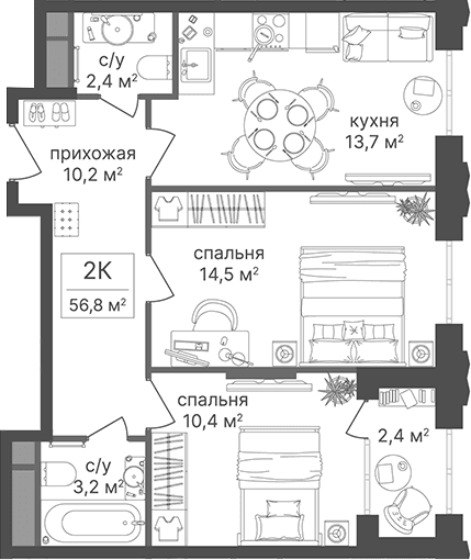 2-комнатная квартира