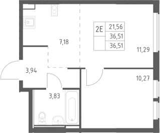 Планировка: Евродвушка 36,5 м² в ЖК «Остафьево»