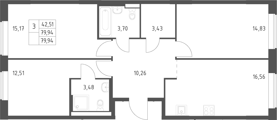 Планировка: Квартира евро-4 79,9 м² в ЖК «Большое Юрлово»