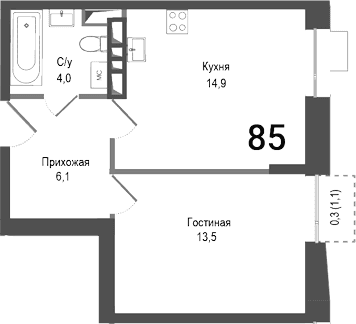 1-комнатная квартира