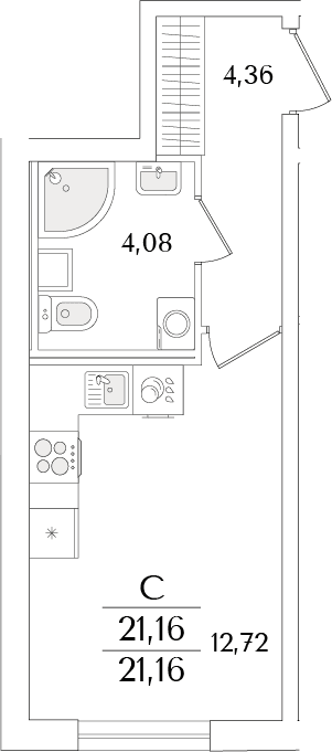 Планировка: Студия 21,2 м² в ЖК «Кинопарк»