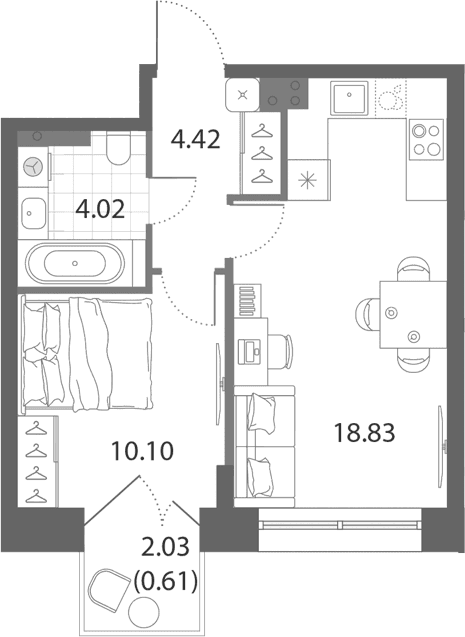 Планировка: Евродвушка 37,4 м² в ЖК «Нева Арт»