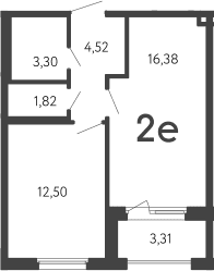 Планировка: Евродвушка 38,5 м² в ЖК «17 линия»