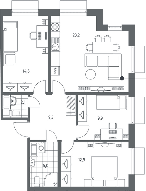 Планировка: Квартира евро-4 77 м² в ЖК «Парусная 1»