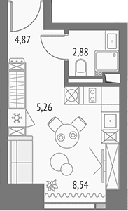 Планировка: Студия 21,6 м² в ЖК «Апсайд Тауэрс»