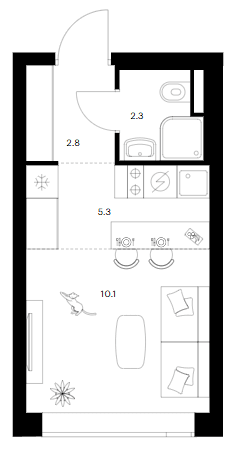 Планировка: Студия 20,5 м² в ЖК «Мичуринский парк»