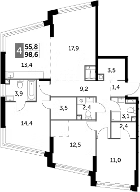 4-комнатная квартира