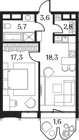 Планировка: Евродвушка 47,7 м² в ЖК «Союз»