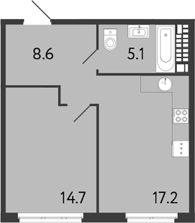 Планировка: Евродвушка 45,6 м² в ЖК «Визионер»