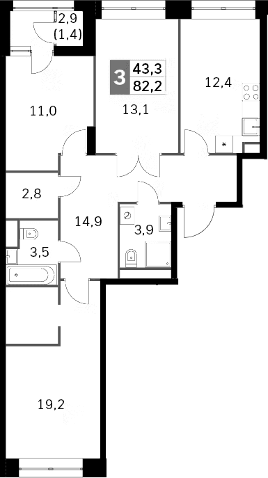 3-комнатная квартира