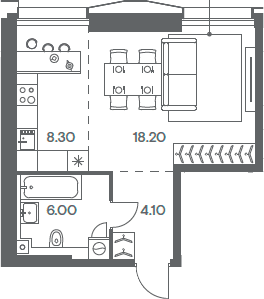 Планировка: Студия 36,6 м² в ЖК «Инджой»