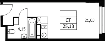 Планировка: Студия 25,2 м² в ЖК «Волковская 67»