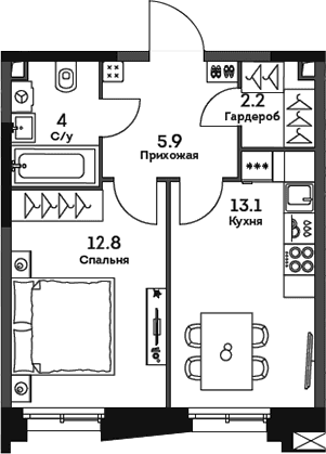 1-комнатная квартира