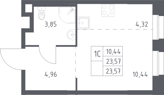 Планировка: Студия 23,6 м² в ЖК «ЭкоБунино»